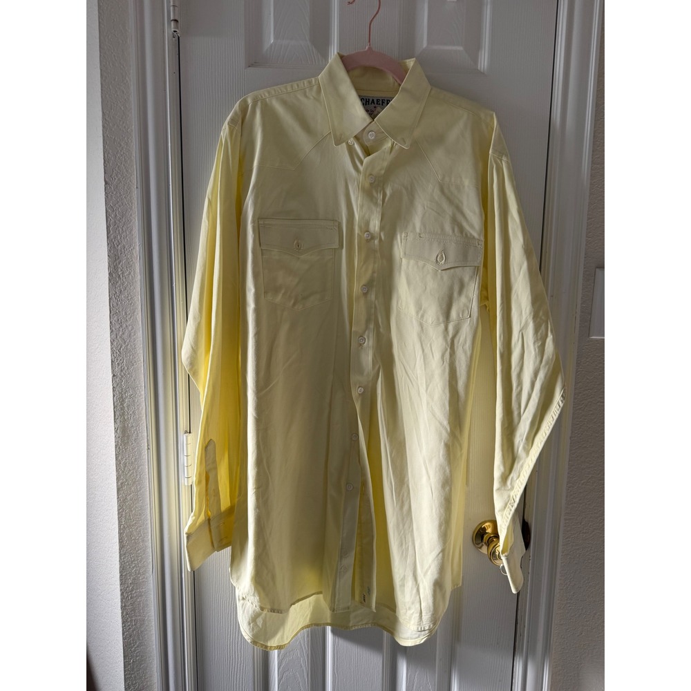 Schaefer Ranchwear Western‎ Button Shirt L-Tall 7080 Made in USA Texas Yellow